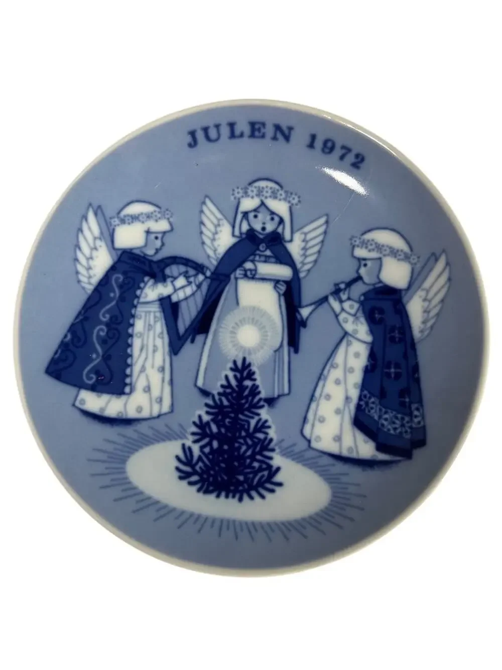 Porsgrund Norway Christmas Plate hark the herald Angels Sing Julen 1972 Blue 7